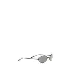 Side profile of Alexander McQueen gray metal sunglasses showcasing the slender temples and precise hinge craftsmanship.