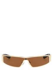 Front view of Alexander McQueen women's sunglasses featuring multicolor acetate frames and dark tinted lenses.