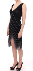 Alice Palmer Black White Low V Neck Knitted Cocktail Dress - M - Dresses