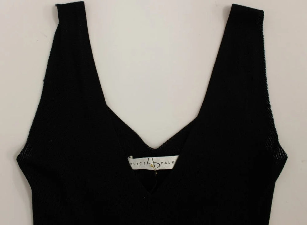 Alice Palmer Black White Low V Neck Knitted Cocktail Dress - M - Dresses