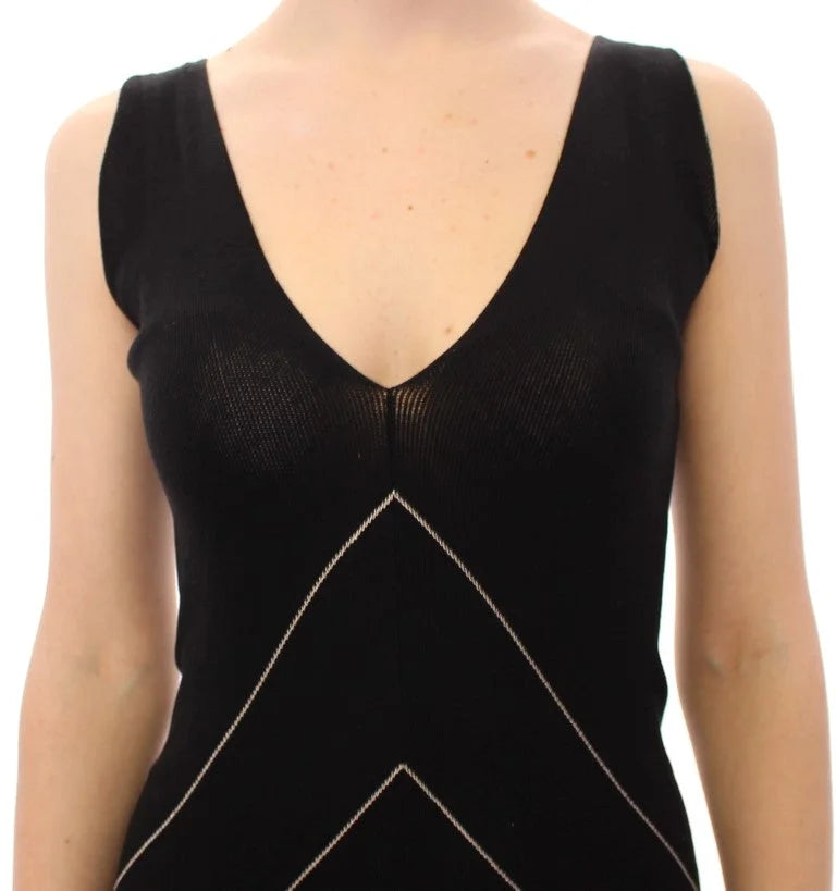 Alice Palmer Black White Low V Neck Knitted Cocktail Dress - M - Dresses