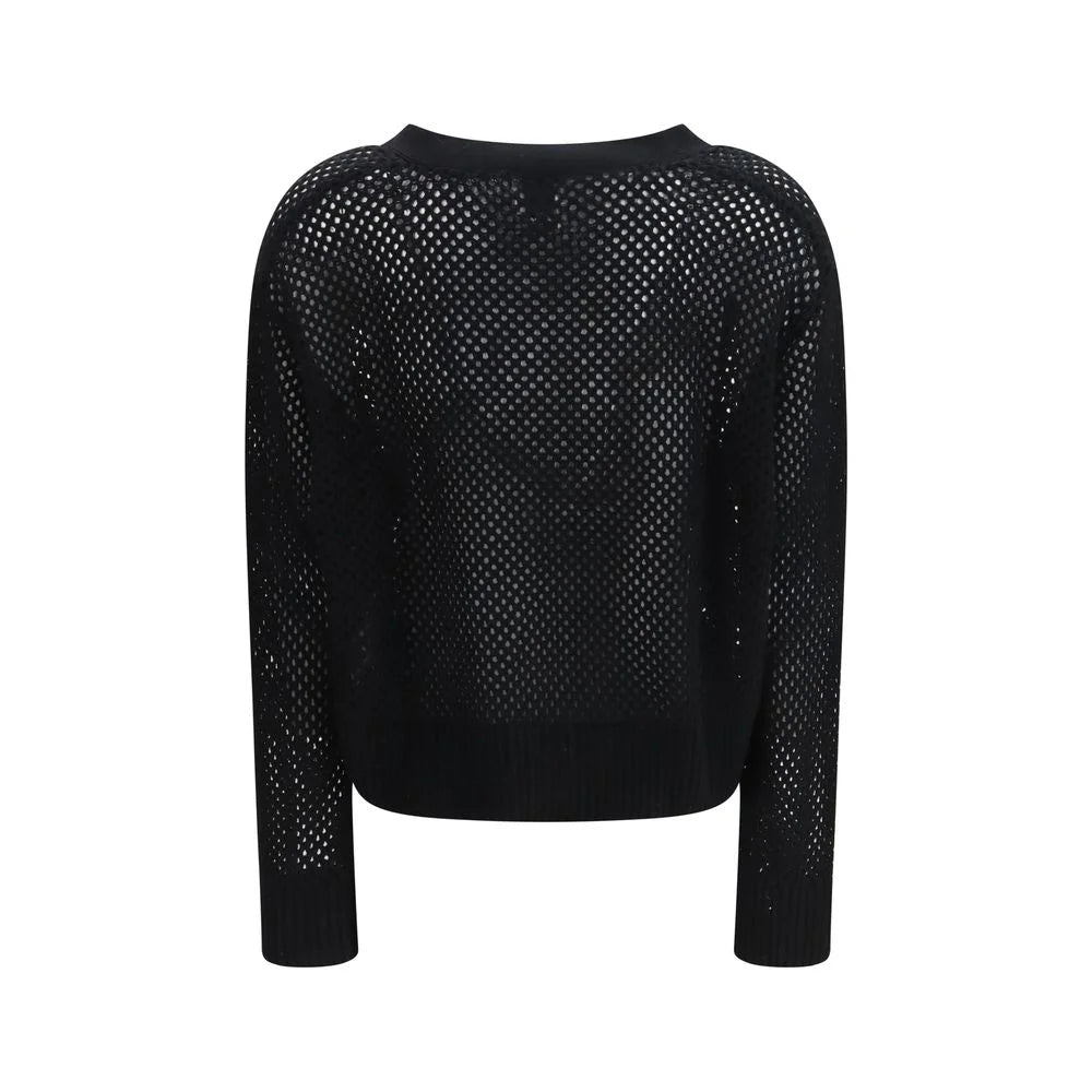 Allude Black Fleece Wool Cardigan - M