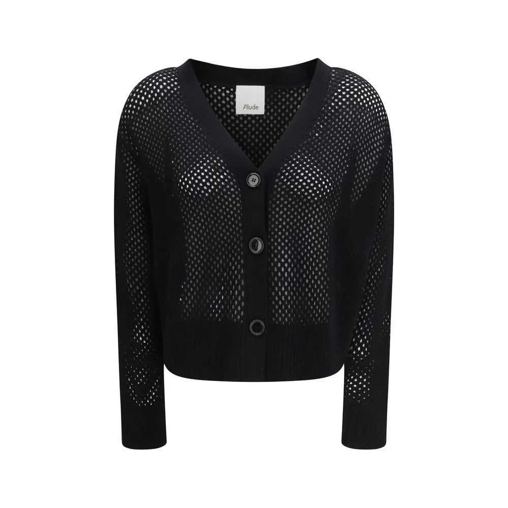Allude Black Fleece Wool Cardigan - M