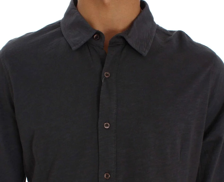 Alpha Massimo Rebecchi Gray Cotton Button Down Casual Shirt - IT58 | XXL - Shirts
