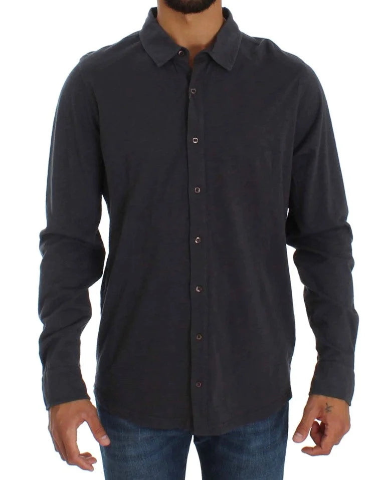 Alpha Massimo Rebecchi Gray Cotton Button Down Casual Shirt - IT58 | XXL - Shirts