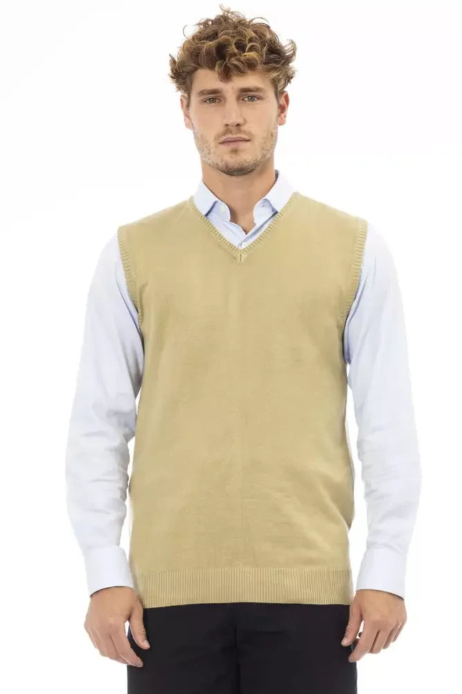 Alpha Studio Beige Viscose Men Jacket - Vests