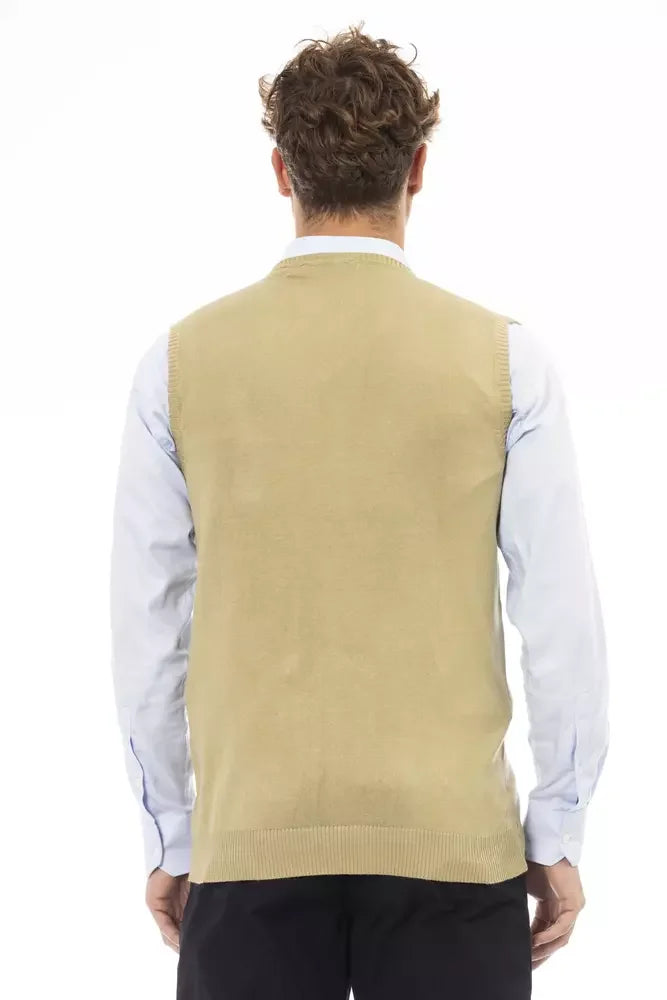 Alpha Studio Beige Viscose Men Jacket - Vests