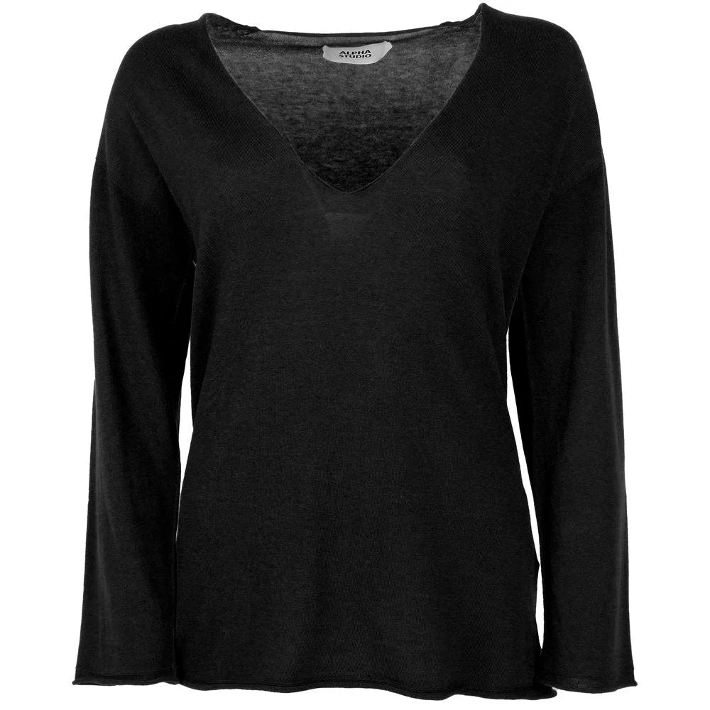 Alpha Studio Black Cotton Sweater - Sweaters