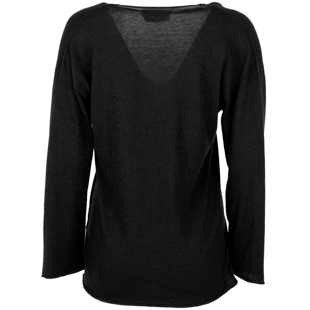 Alpha Studio Black Cotton Sweater - Sweaters