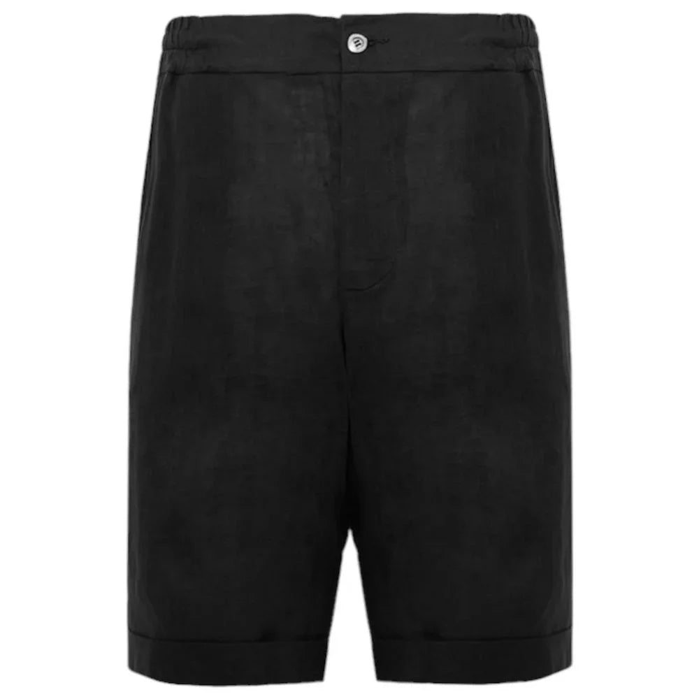 Alpha Studio Black Linen Short - Bermudas