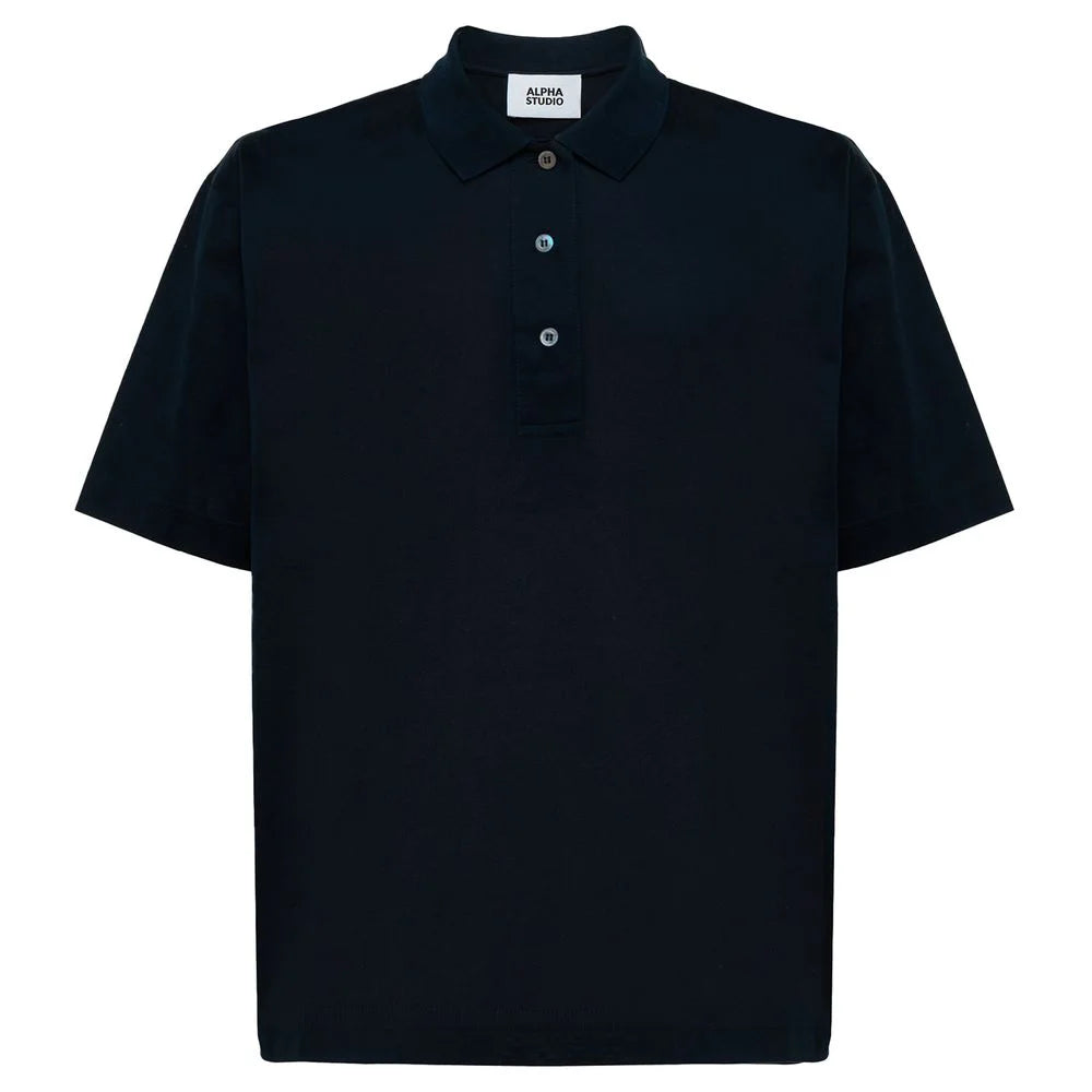 Alpha Studio Blue Cotton Polo Shirt - Polos