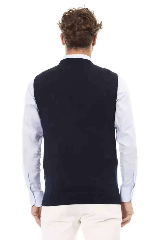 Alpha Studio Blue Viscose Men Jacket - Vests