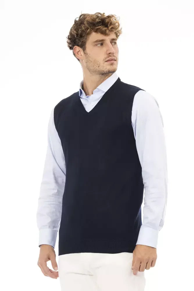 Alpha Studio Blue Viscose Men Jacket - Vests