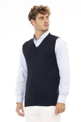 Alpha Studio Blue Viscose Men Jacket - Vests