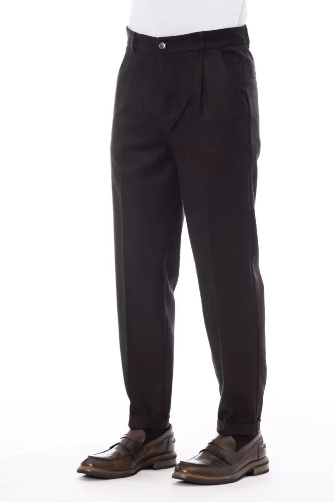 Alpha Studio Brown Wool Men Pant - IT48 | M - Trousers