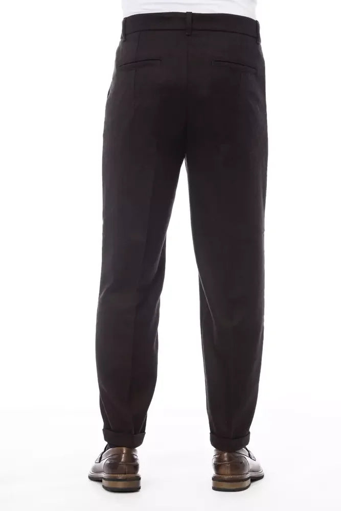 Alpha Studio Brown Wool Men Pant - IT48 | M - Trousers