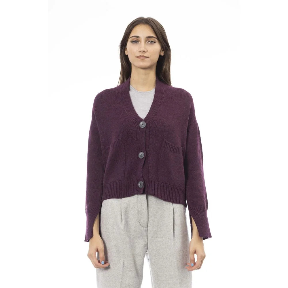 Alpha Studio Burgundy Merino Wool Women Cardigan - Cardigans