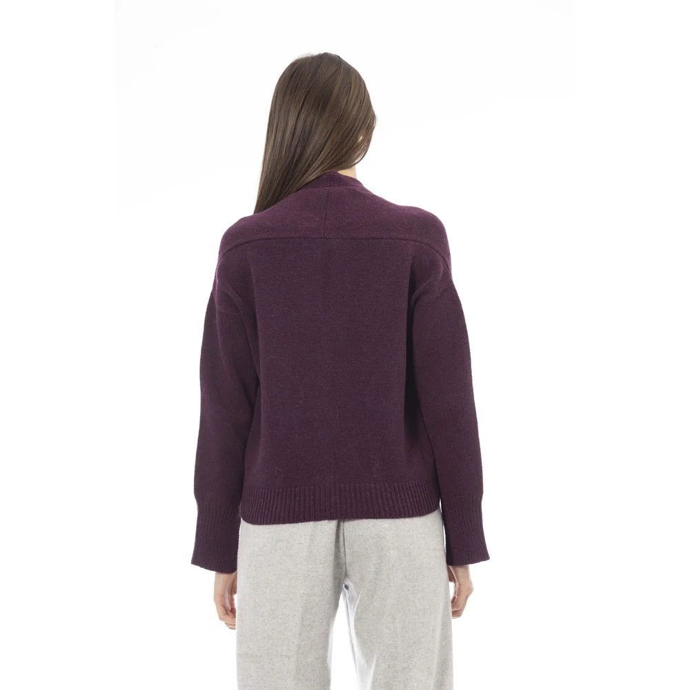 Alpha Studio Burgundy Merino Wool Women Cardigan - Cardigans