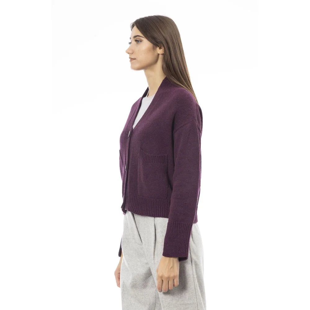 Alpha Studio Burgundy Merino Wool Women Cardigan - Cardigans