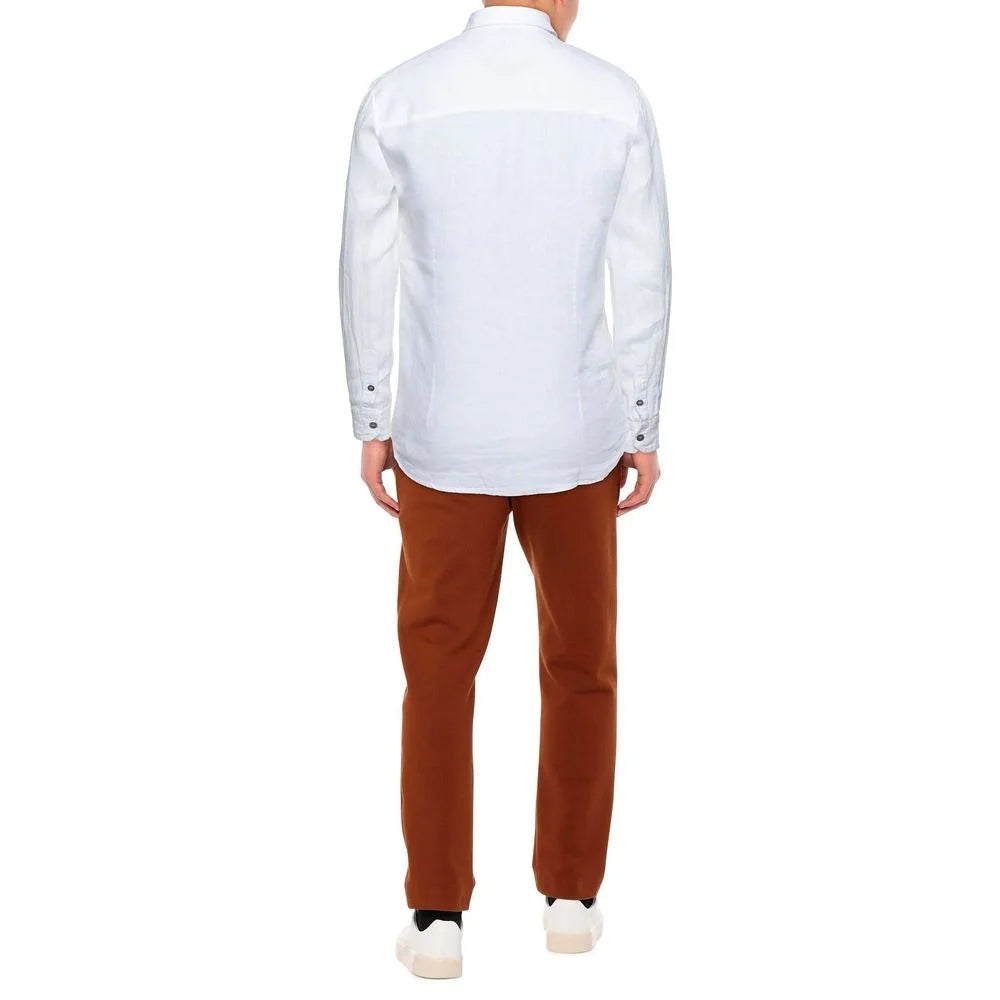 Alpha Studio Elegant White Linen Shirt for Men - IT46 | S - Shirts