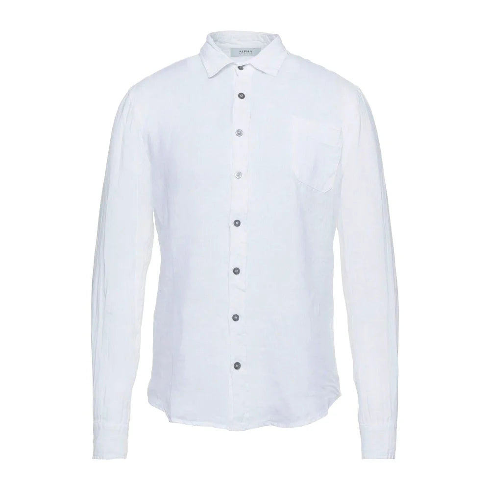 Alpha Studio Elegant White Linen Shirt for Men - IT46 | S - Shirts