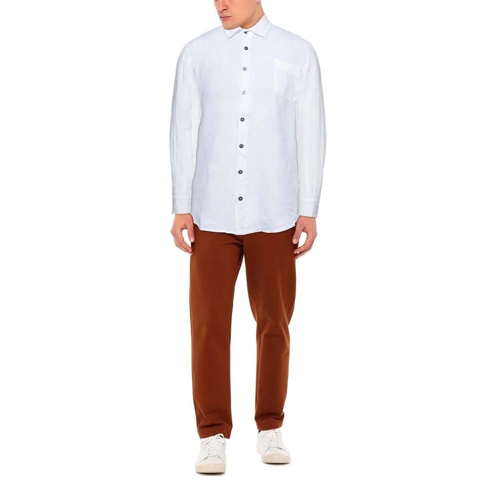 Alpha Studio Elegant White Linen Shirt for Men - IT46 | S - Shirts