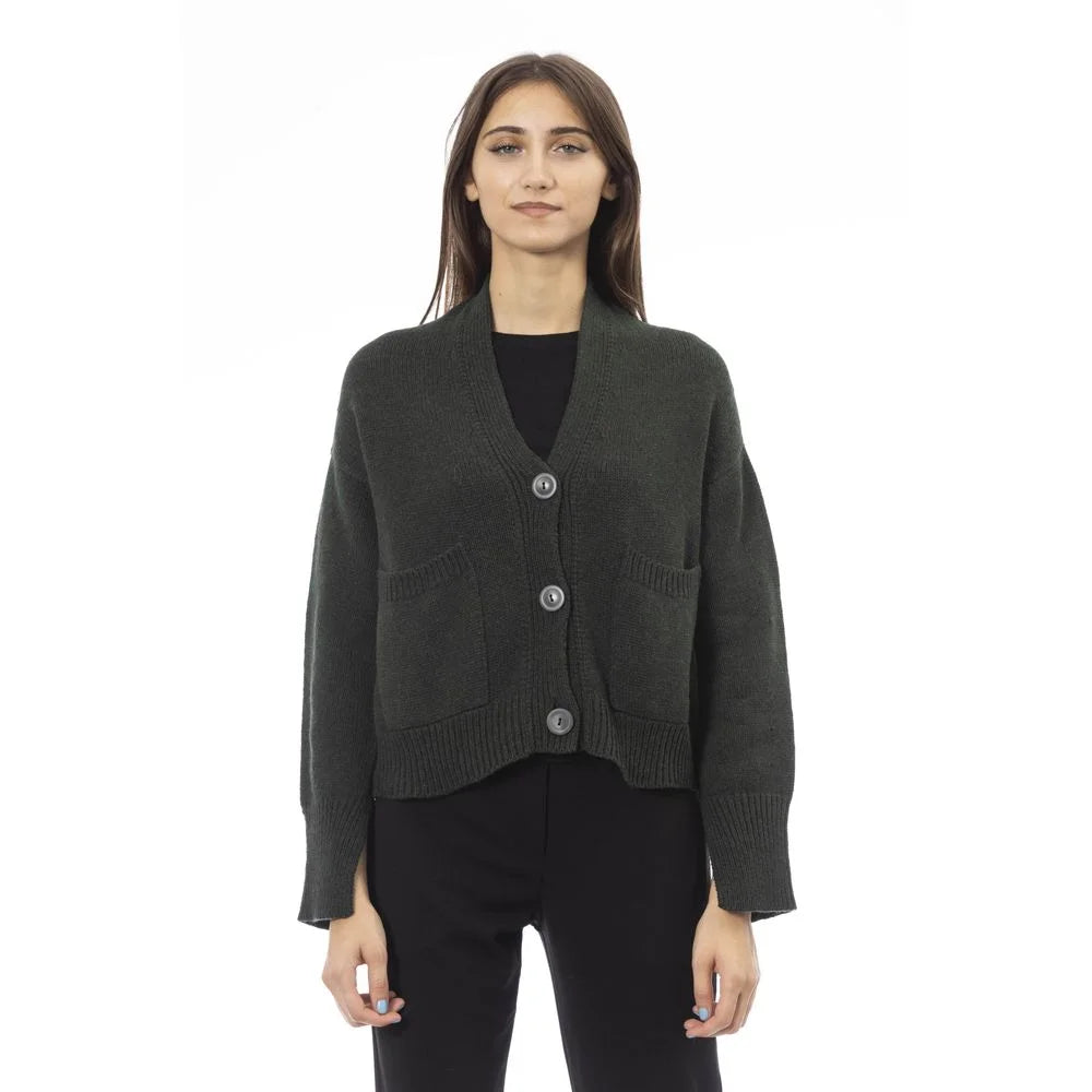Alpha Studio Gray Merino Wool Women Cardigan - IT44|L - Cardigans