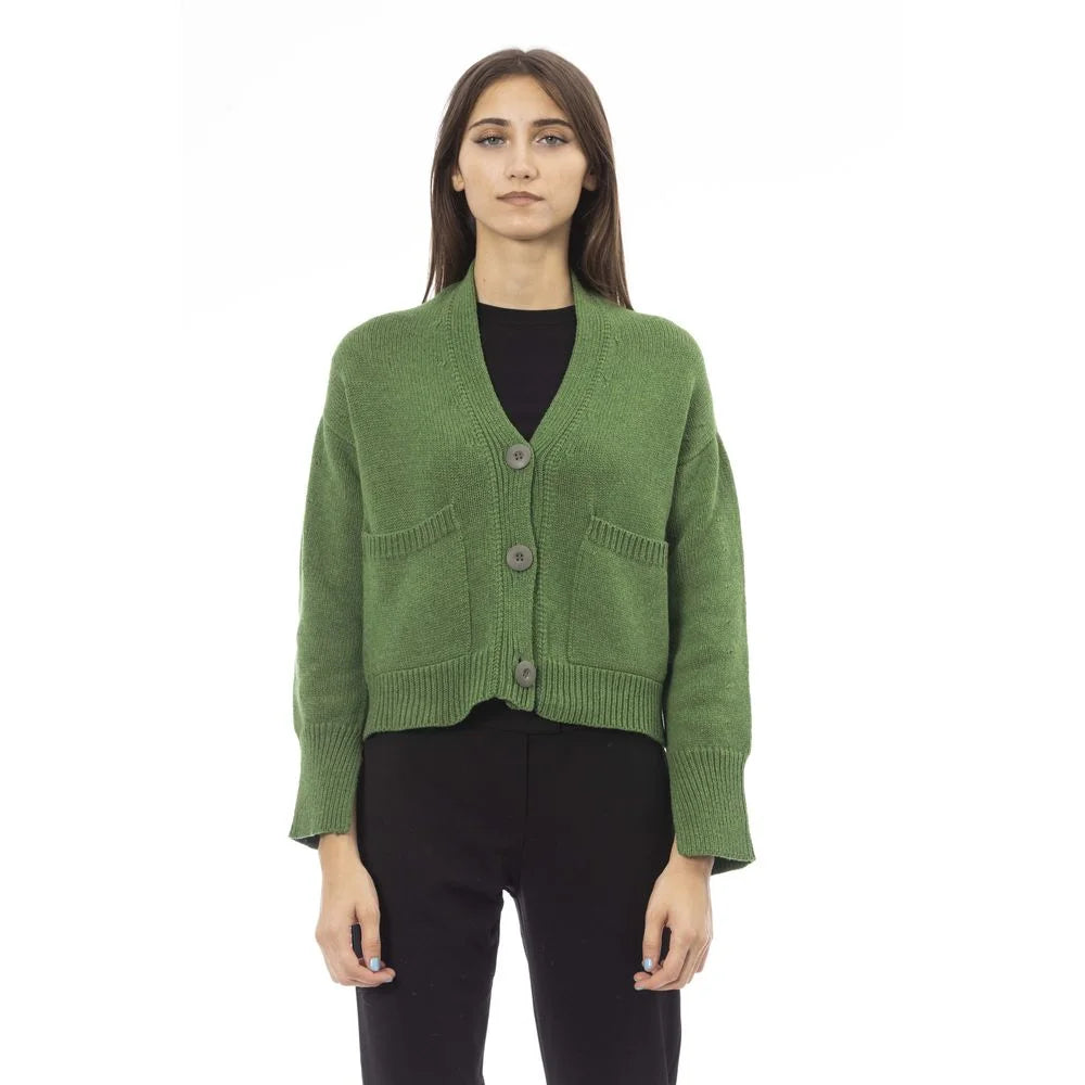 Alpha Studio Green Merino Wool Women Cardigan - Cardigans