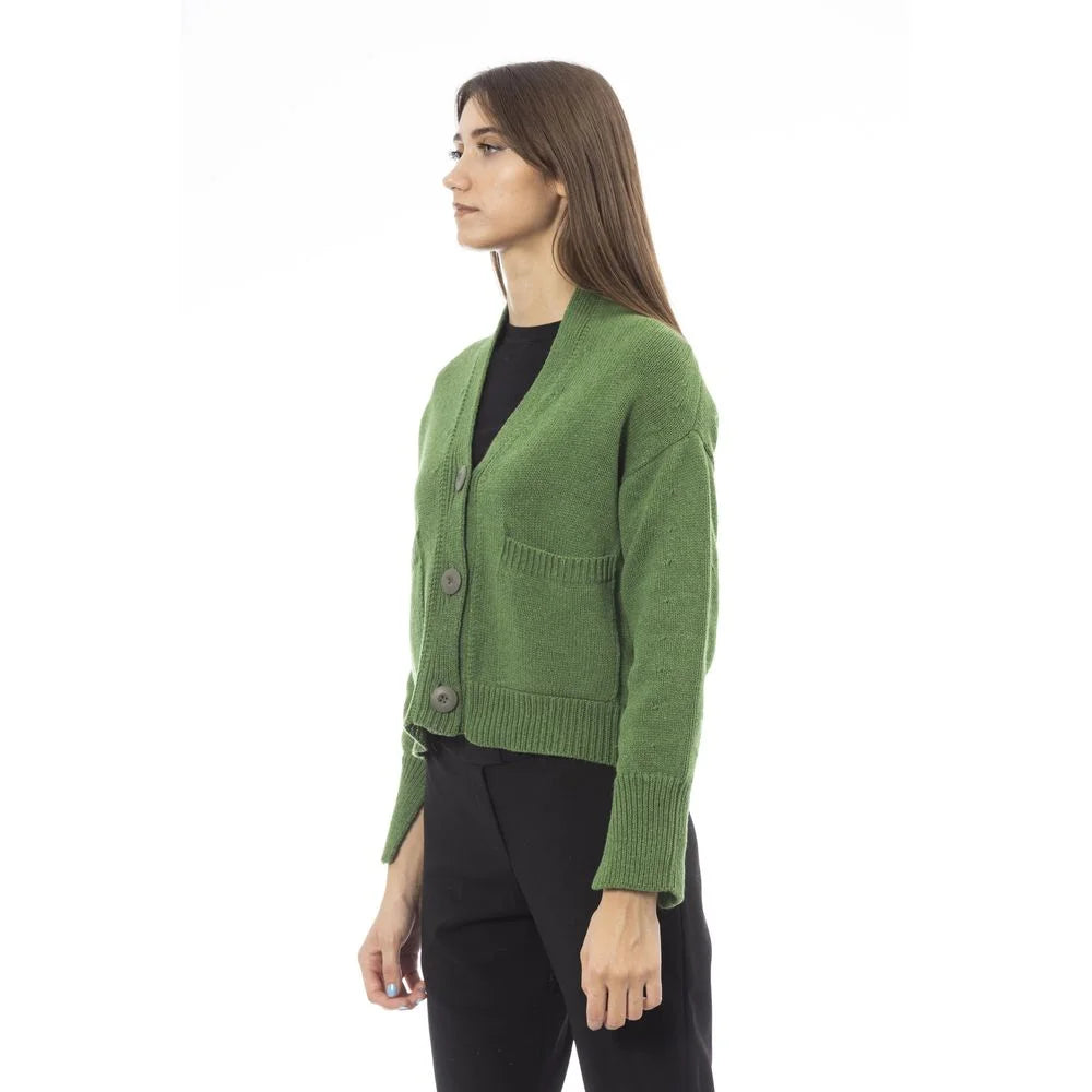Alpha Studio Green Merino Wool Women Cardigan - Cardigans