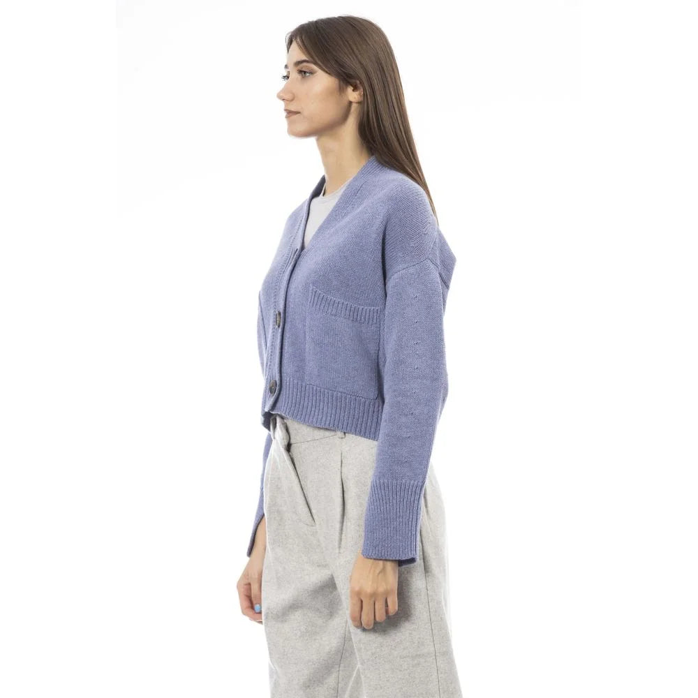 Alpha Studio Light Blue Merino Wool Women Cardigan - Cardigans