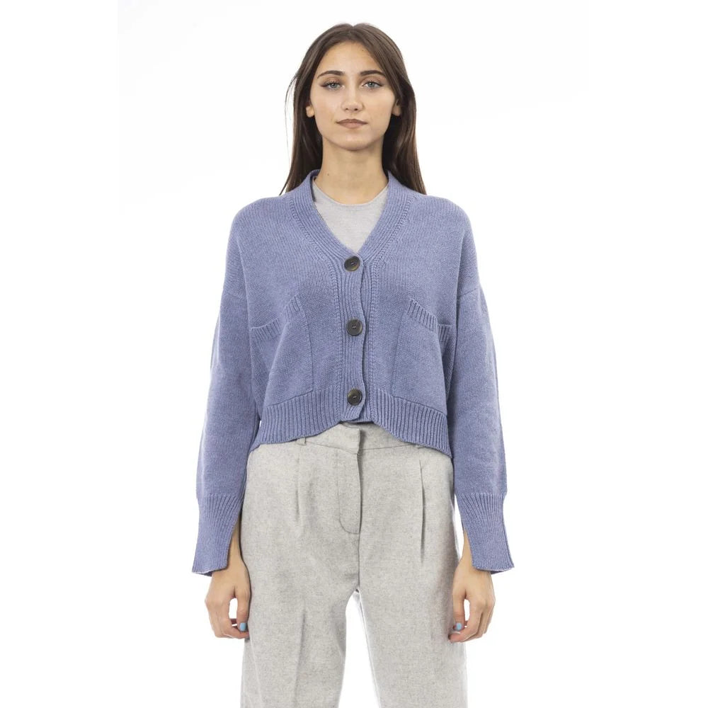 Alpha Studio Light Blue Merino Wool Women Cardigan - Cardigans