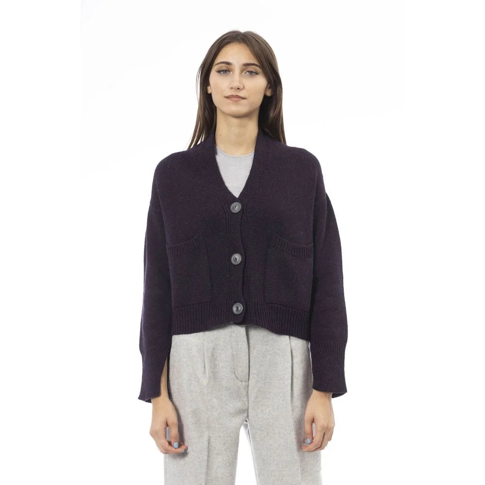 Alpha Studio Purple Merino Wool Women Cardigan - Cardigans