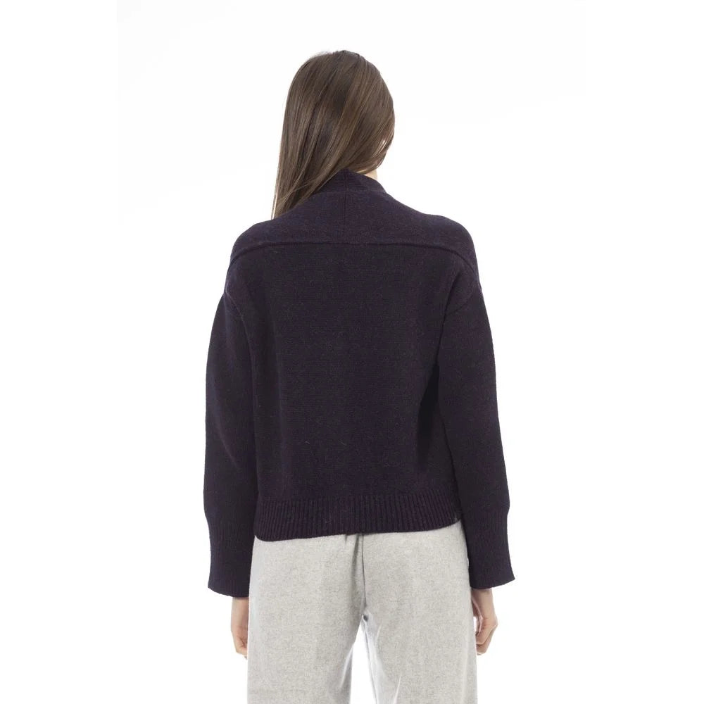 Alpha Studio Purple Merino Wool Women Cardigan - Cardigans