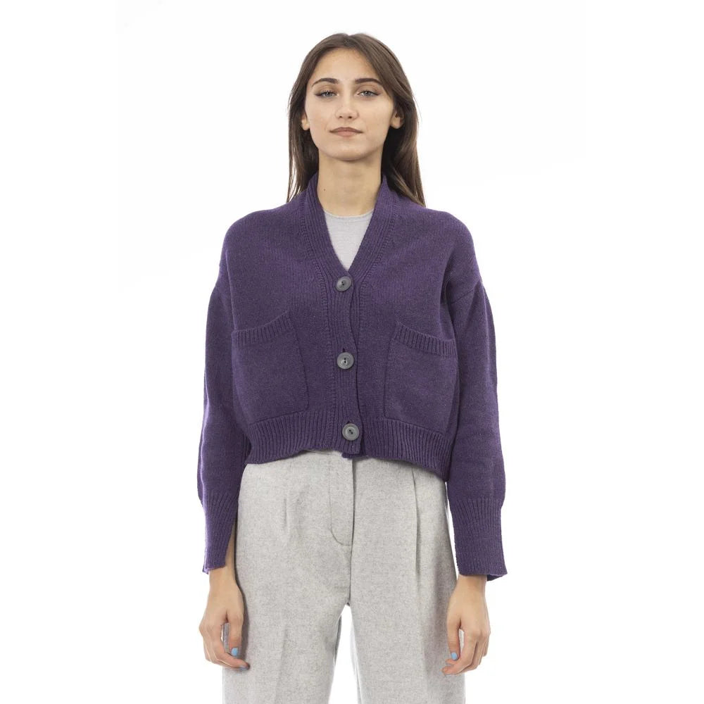 Alpha Studio Purple Merino Wool Women Cardigan - Cardigans