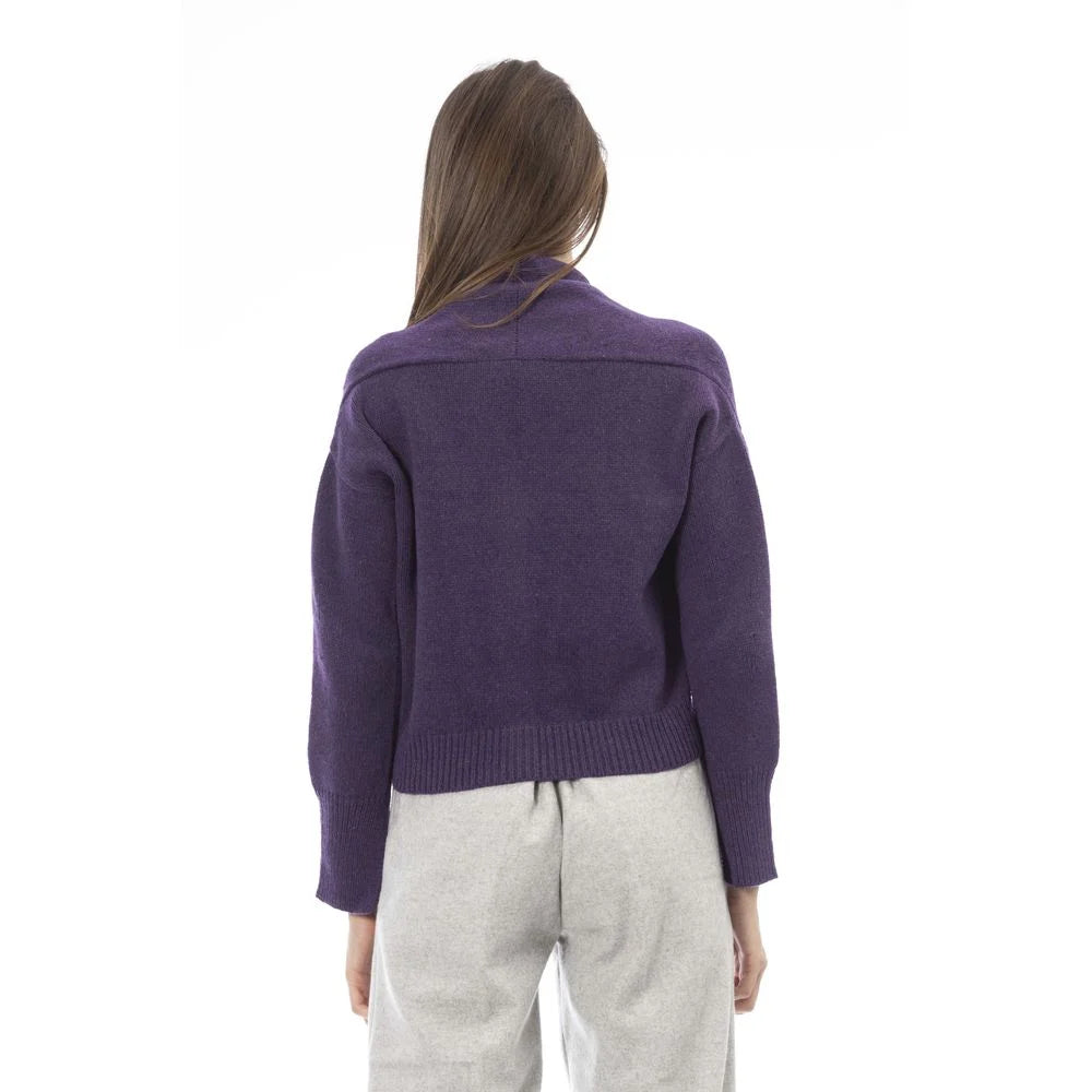 Alpha Studio Purple Merino Wool Women Cardigan - Cardigans