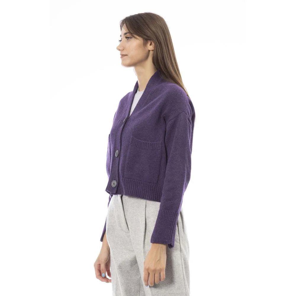 Alpha Studio Purple Merino Wool Women Cardigan - Cardigans