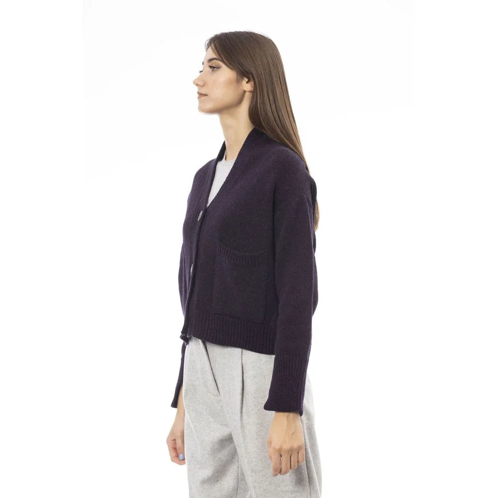 Alpha Studio Purple Merino Wool Women Cardigan - Cardigans