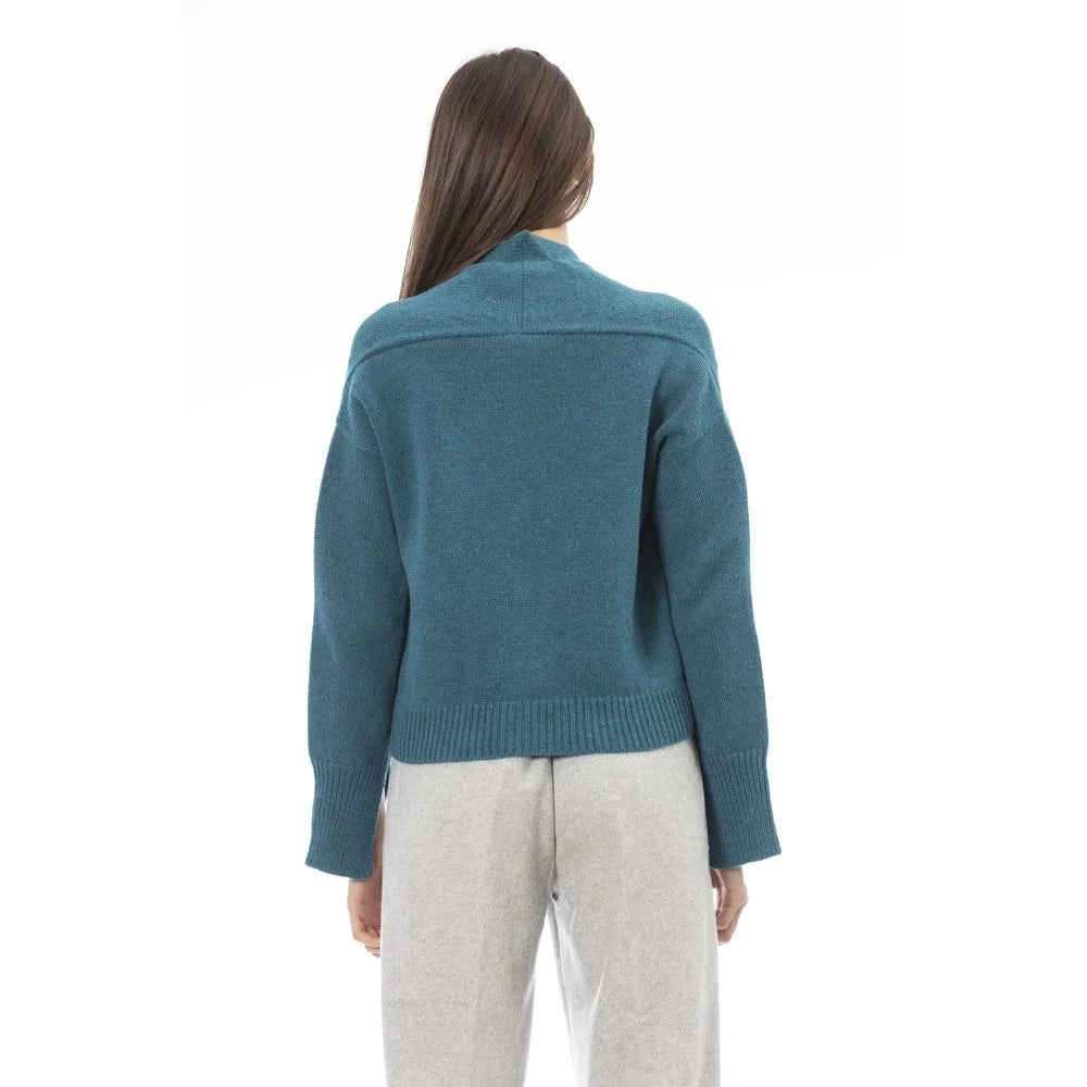 Alpha Studio Teal Merino Wool Women Cardigan - Cardigans