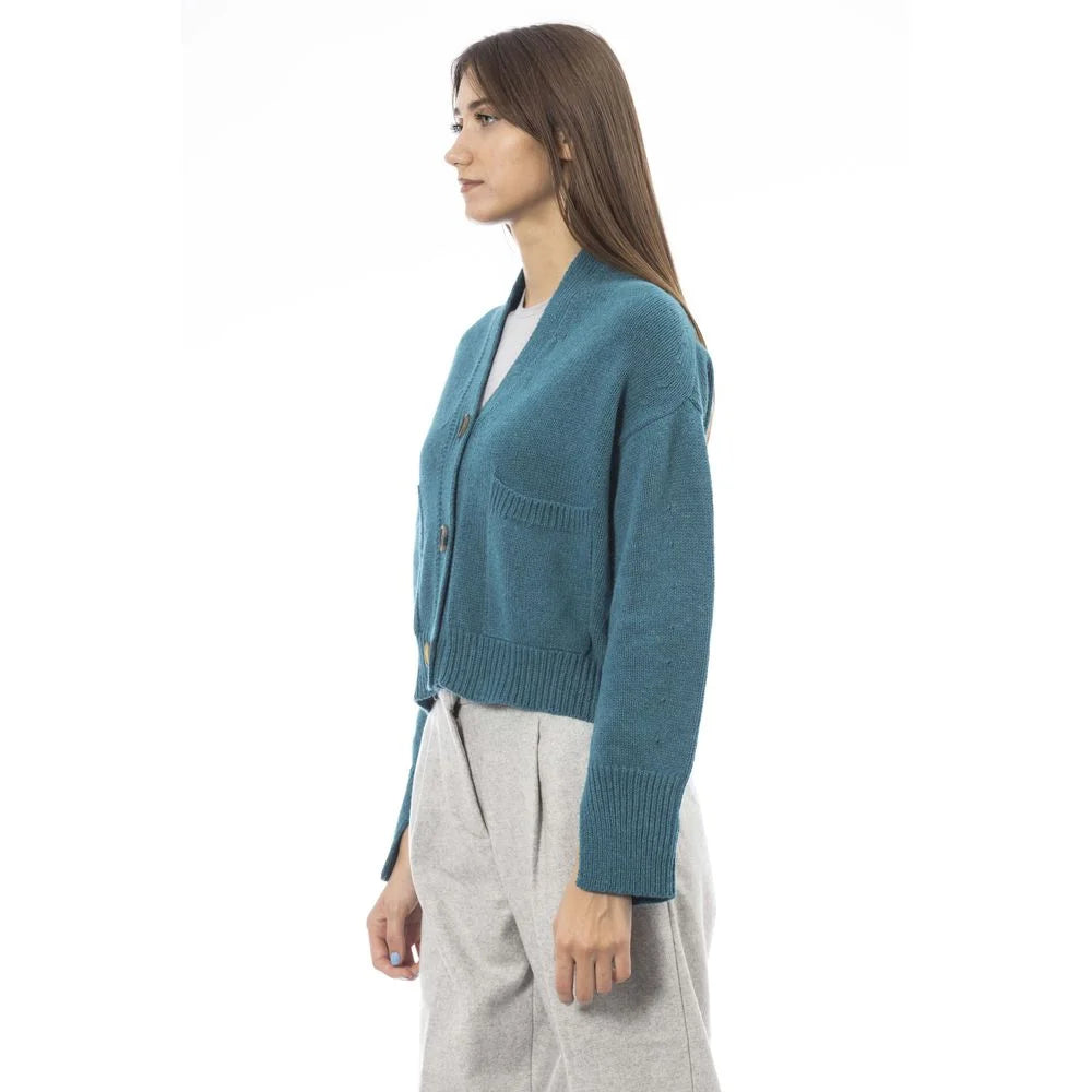 Alpha Studio Teal Merino Wool Women Cardigan - Cardigans