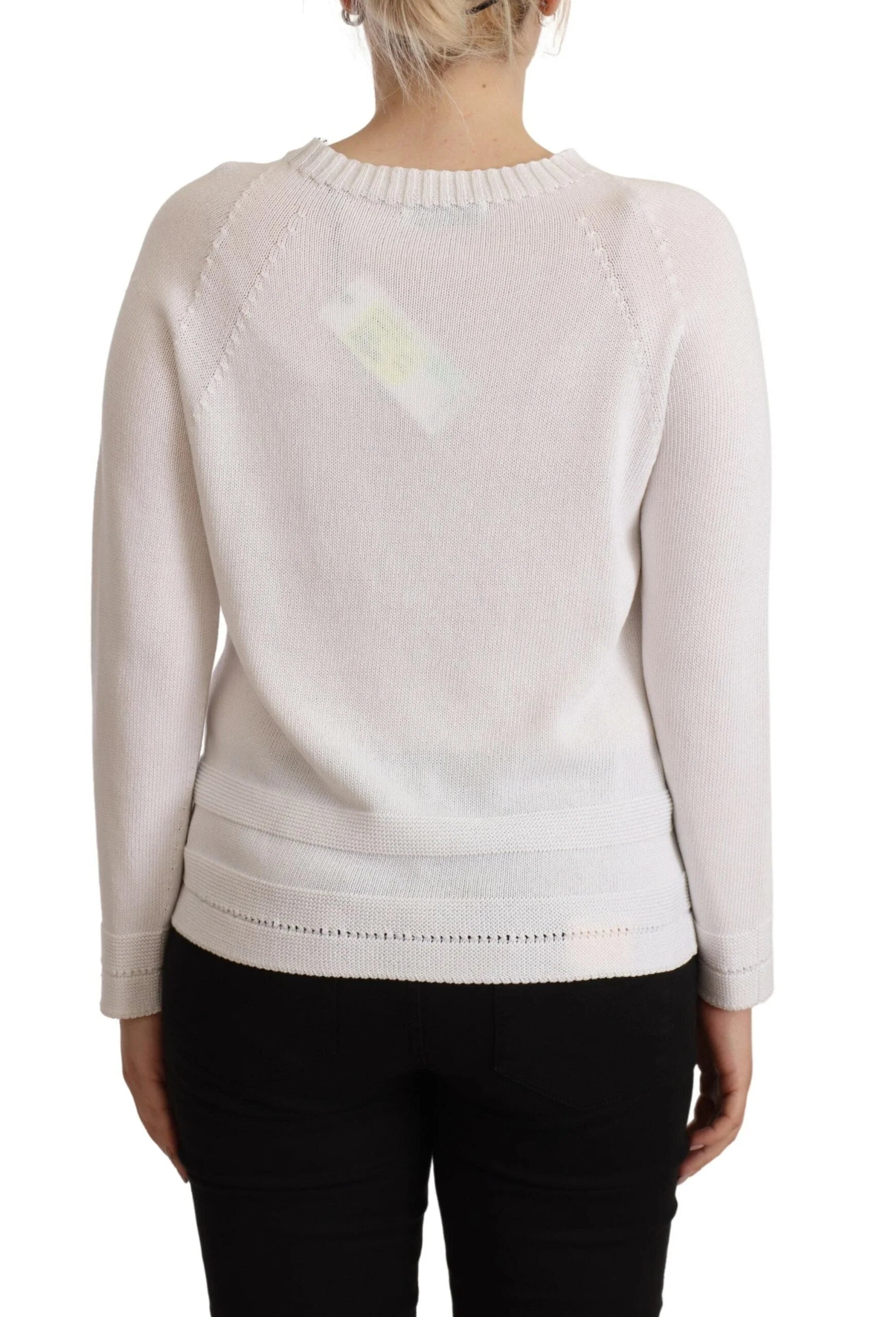 Alpha Studio White Long Sleeves Crewneck Pullover Sweater - IT40|S - Sweaters