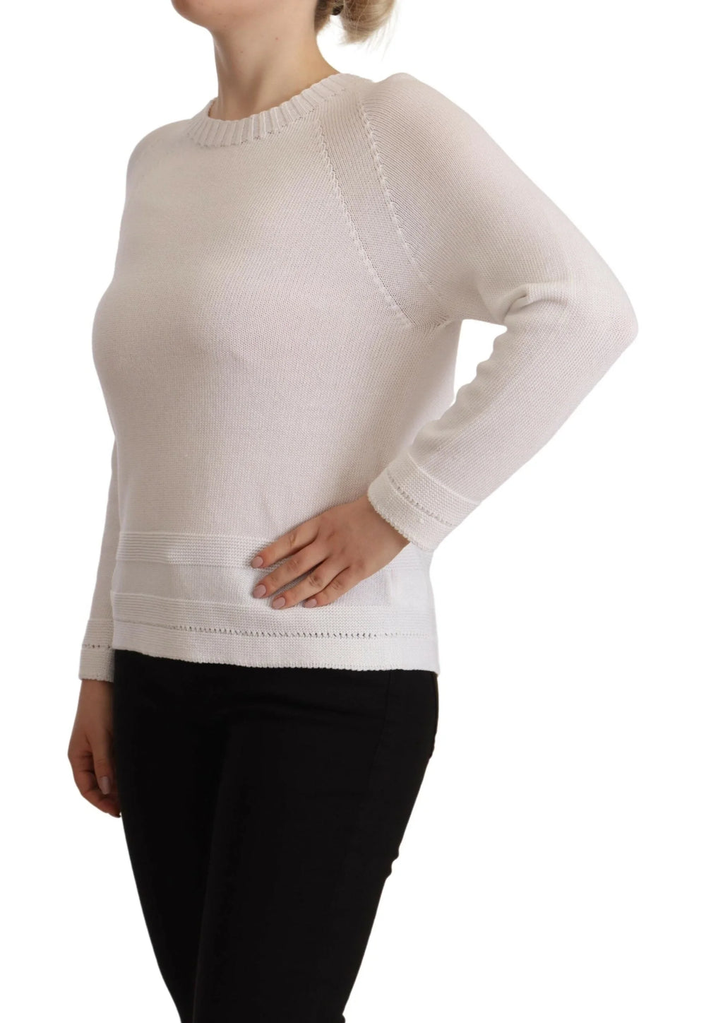 Alpha Studio White Long Sleeves Crewneck Pullover Sweater - IT40|S - Sweaters