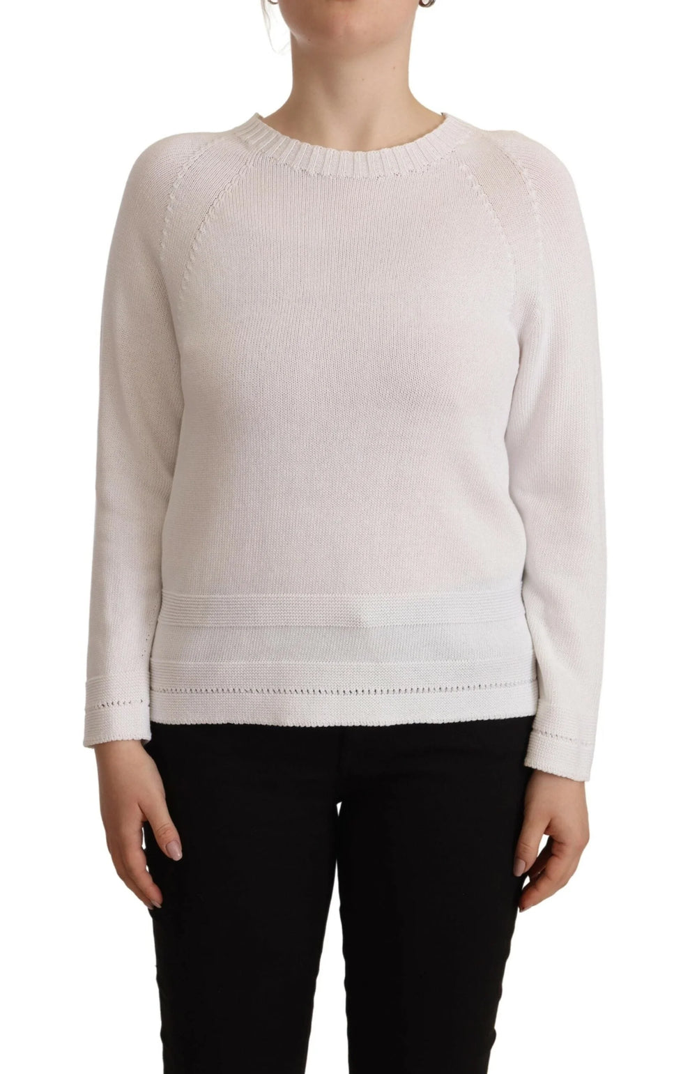 Alpha Studio White Long Sleeves Crewneck Pullover Sweater - IT40|S - Sweaters