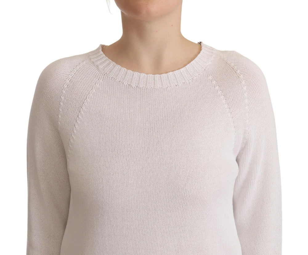 Alpha Studio White Long Sleeves Crewneck Pullover Sweater - IT40|S - Sweaters