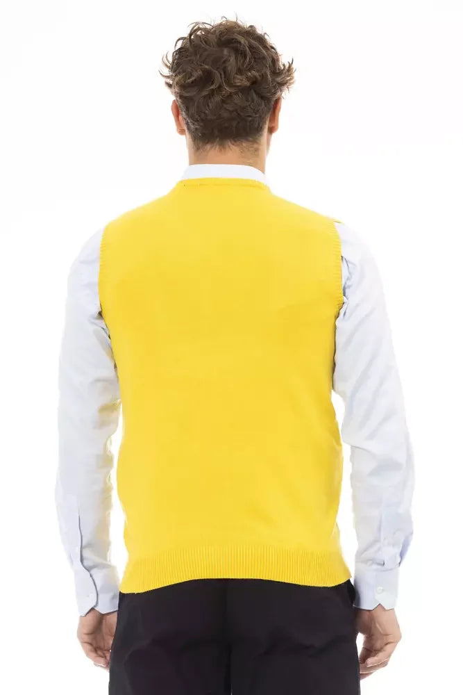 Alpha Studio Yellow Viscose Men Jacket - Vests