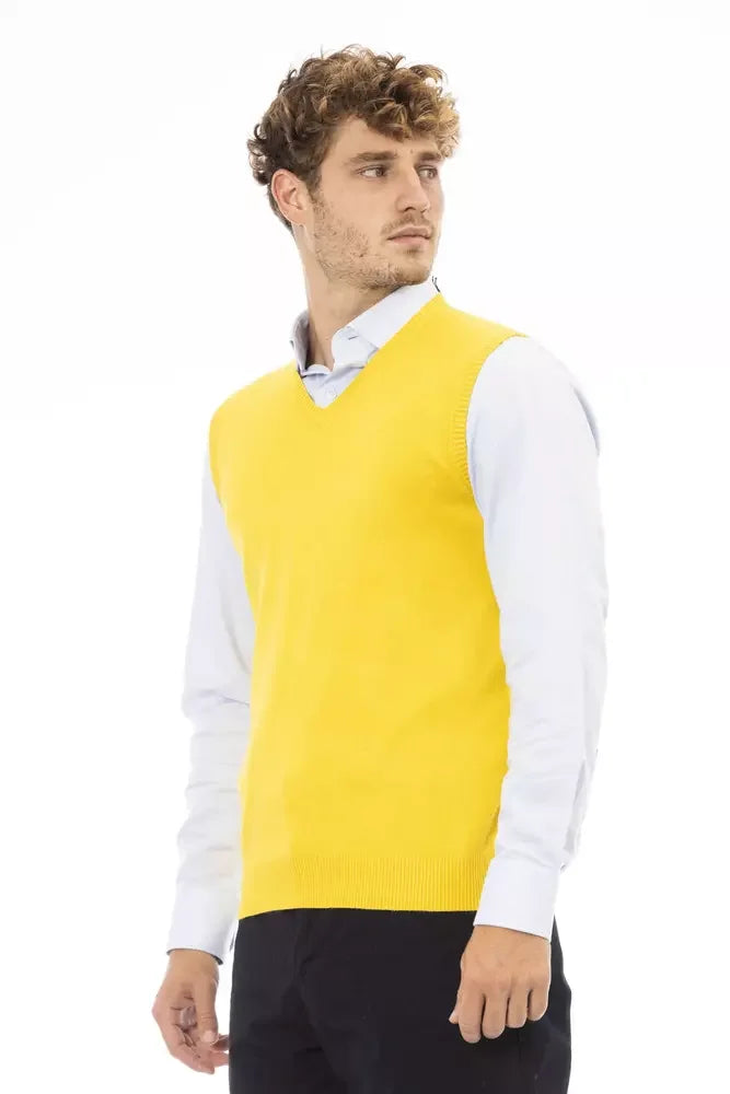 Alpha Studio Yellow Viscose Men Jacket - Vests
