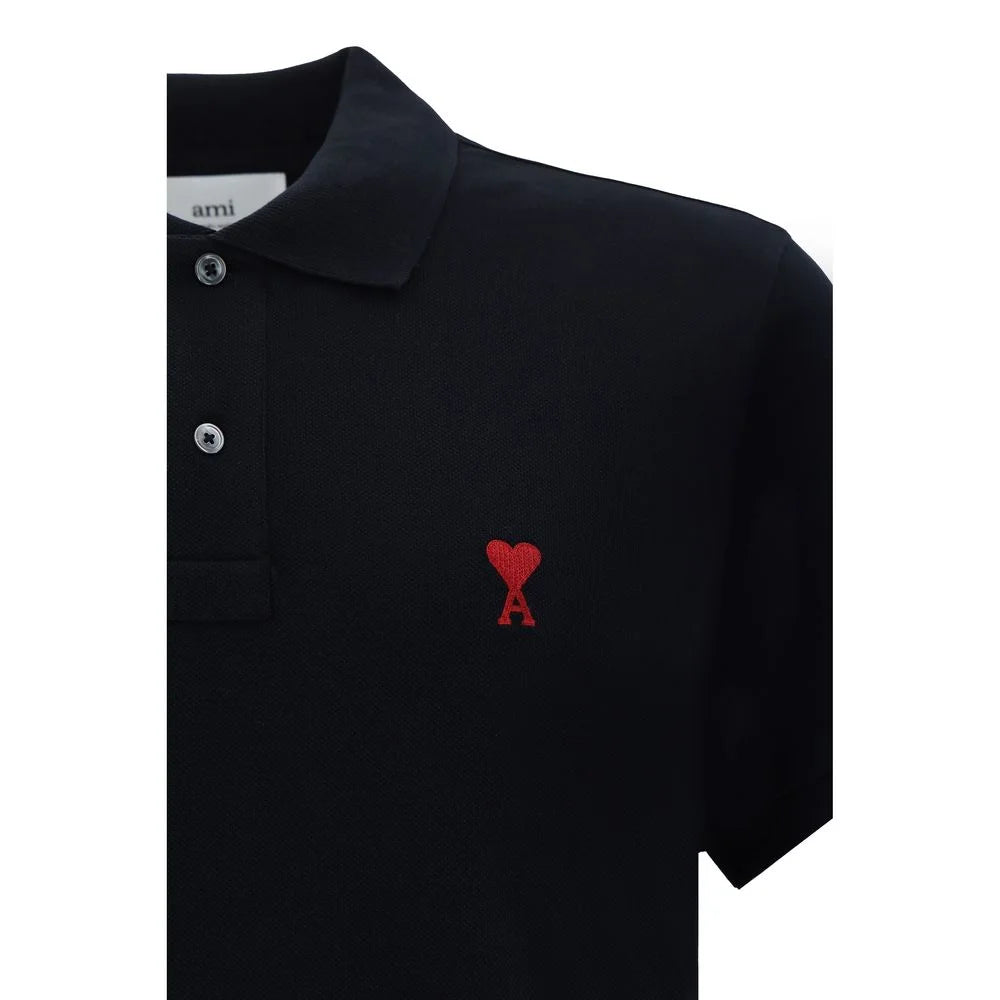 Ami Paris Black Cotton Polo Shirt