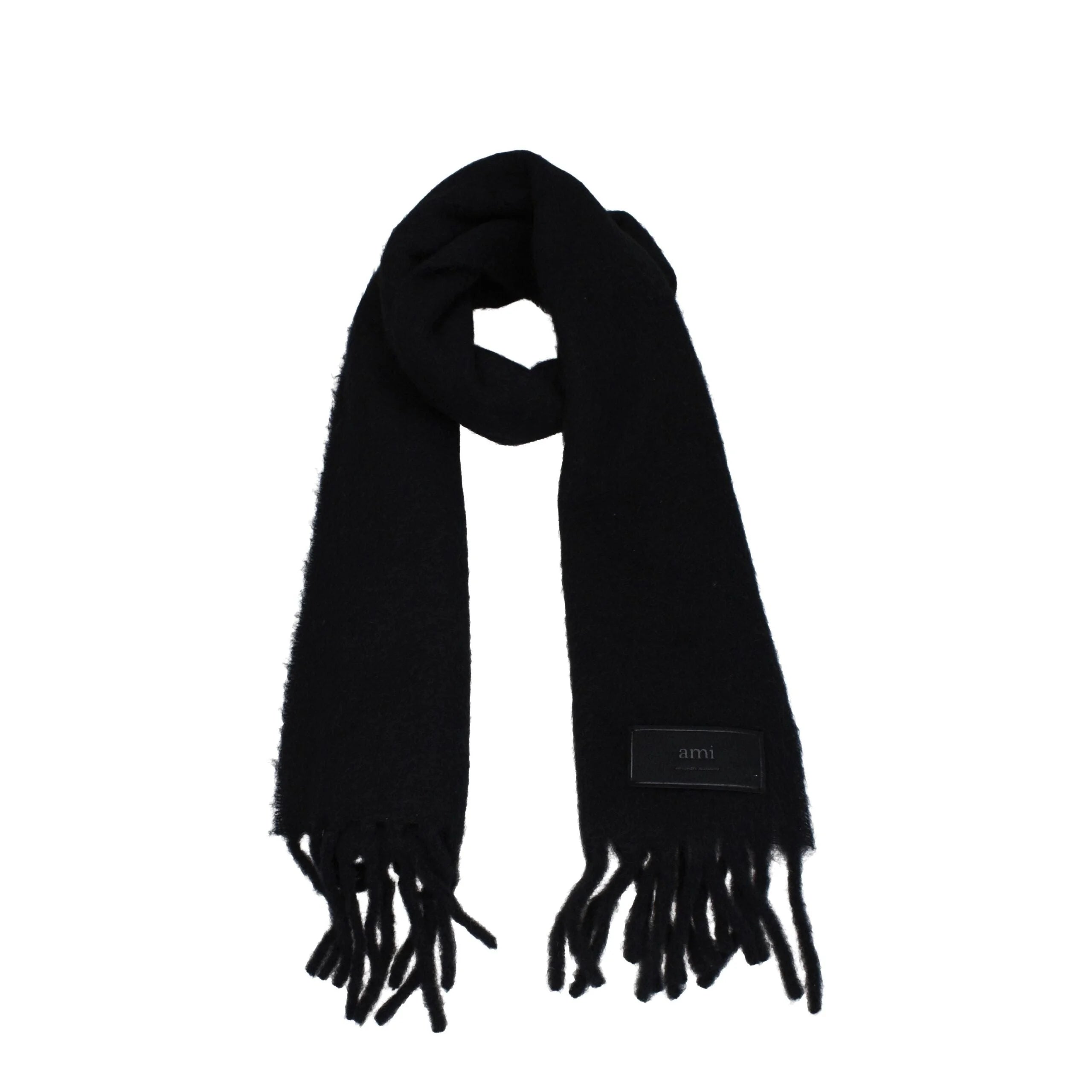 Ami Paris Black Leather Scarves - Scarves & Shawls