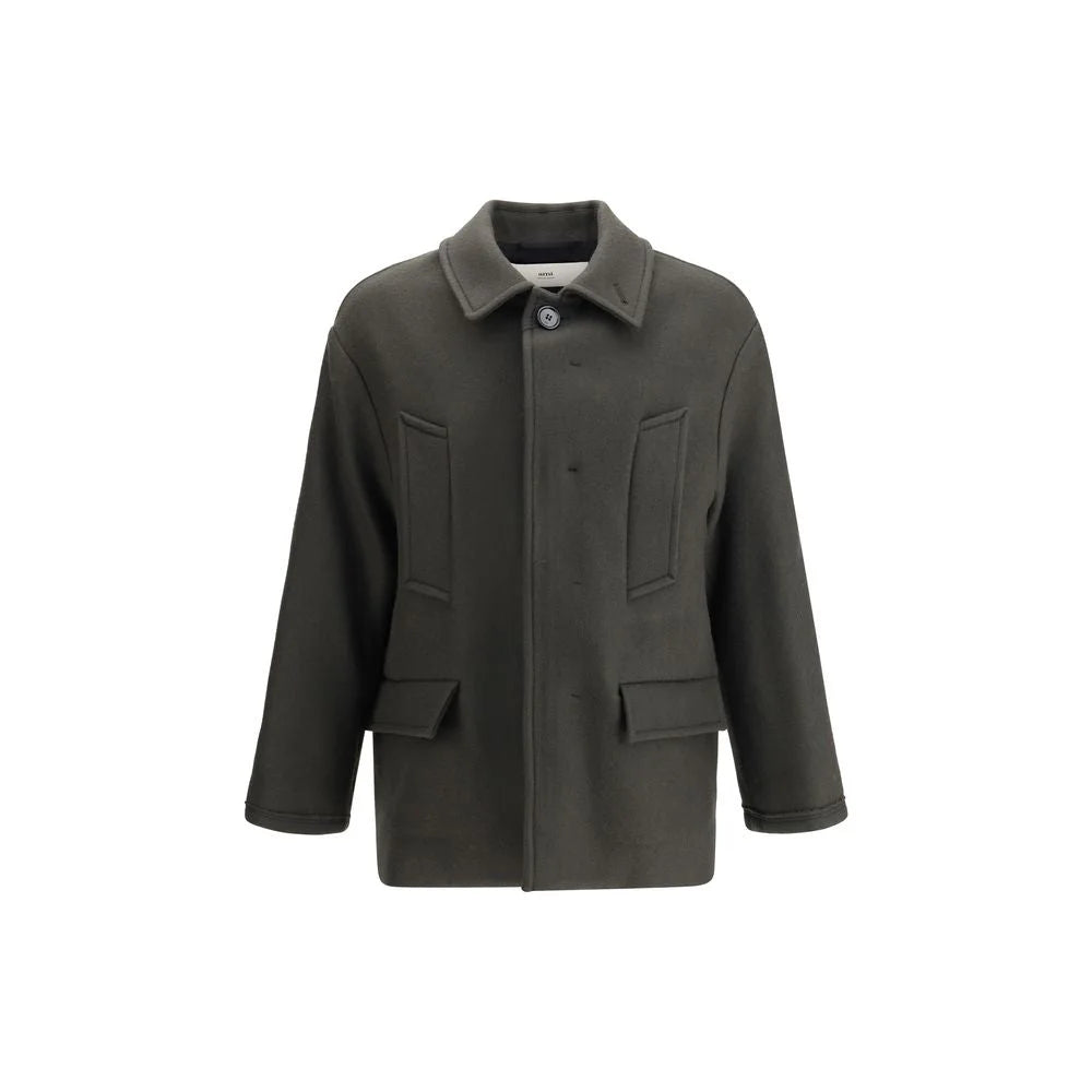 Ami Paris Gray Fleece Wool Coat