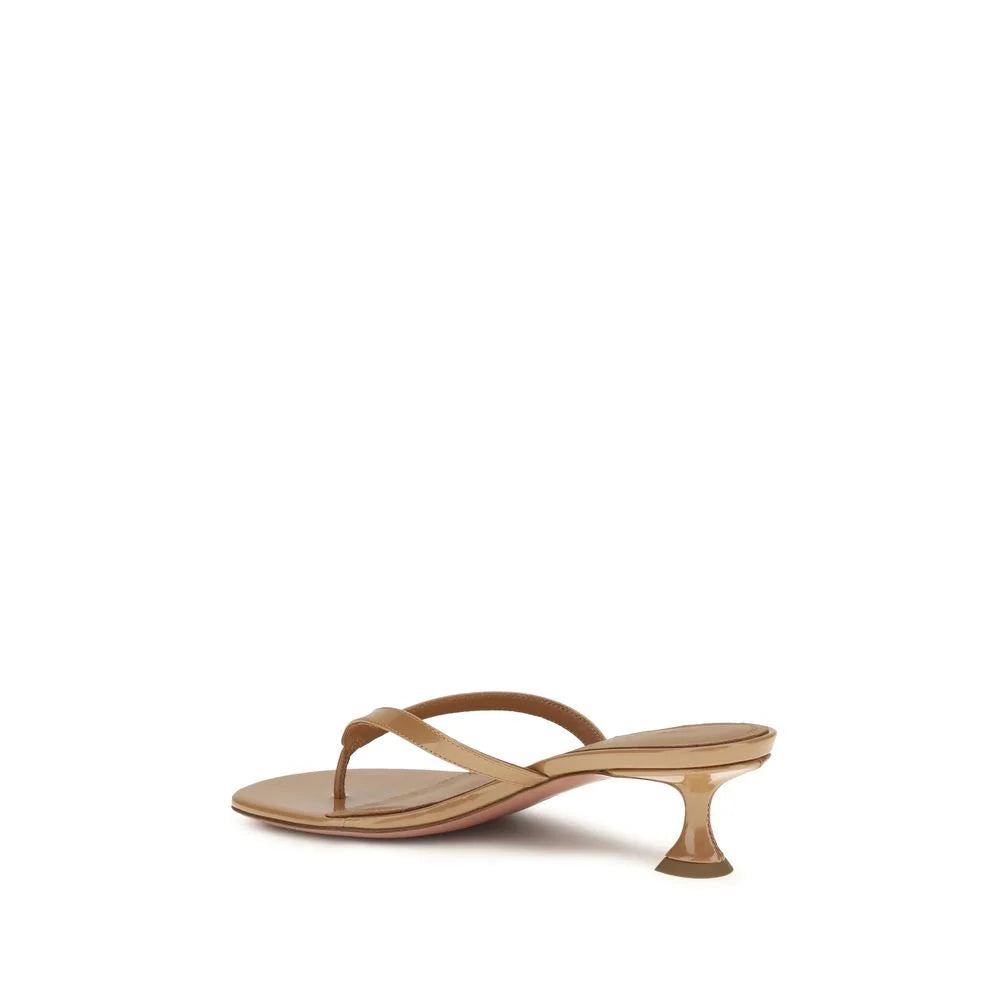 Amina Muaddi Beige Calf Leather Bos Taurus Flat Sandals