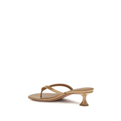Amina Muaddi Beige Calf Leather Bos Taurus Flat Sandals